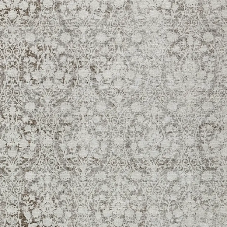 10' X 14' Chocolate Damask Washable Indoor Outdoor Area Rug