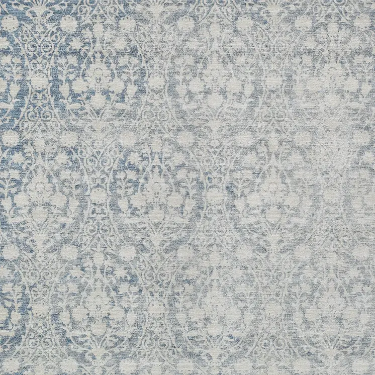 8' X 10' Denim Blue Damask Washable Indoor Outdoor Area Rug