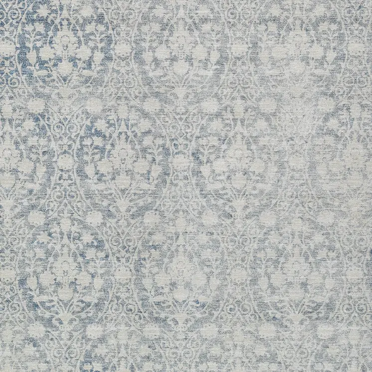 9' X 12' Denim Blue Damask Washable Indoor Outdoor Area Rug