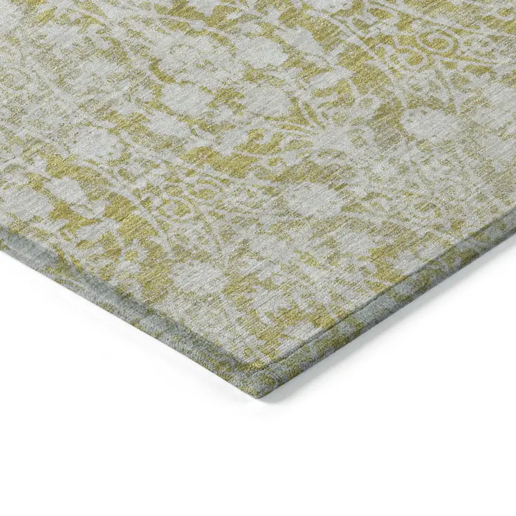 3' X 5' Gold Damask Washable Indoor Outdoor Area Rug