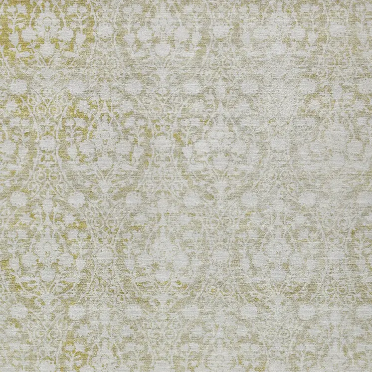 5' X 8' Gold Damask Washable Indoor Outdoor Area Rug