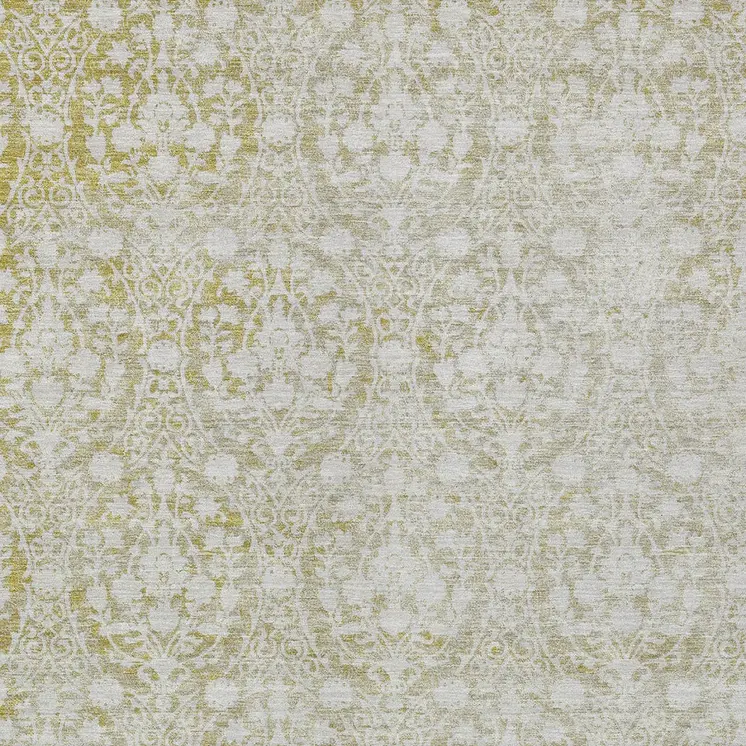 8' X 10' Gold Damask Washable Indoor Outdoor Area Rug
