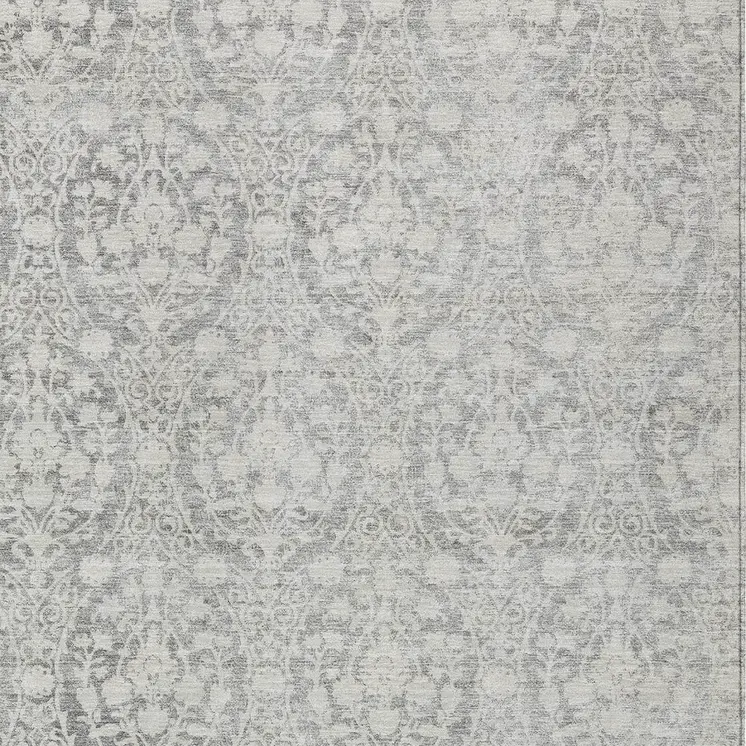 5' X 8' Gray Damask Washable Indoor Outdoor Area Rug