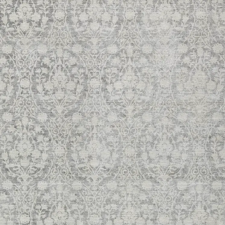 8' X 10' Gray Damask Washable Indoor Outdoor Area Rug