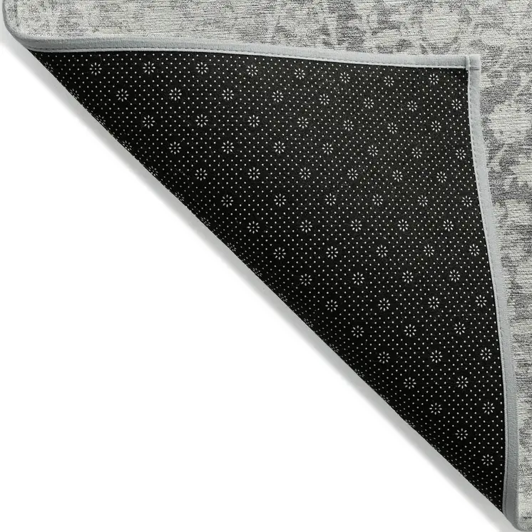 9' X 12' Gray Damask Washable Indoor Outdoor Area Rug