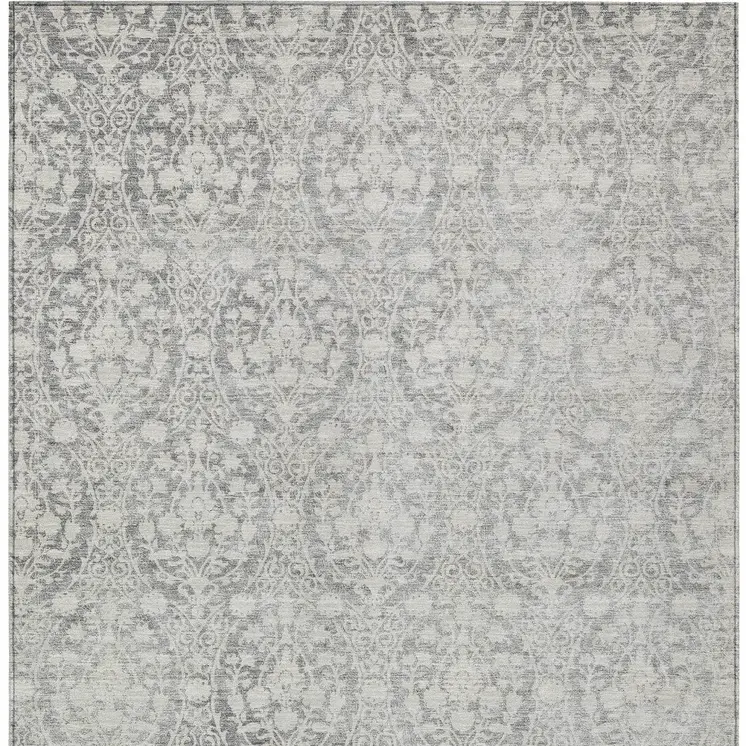 10' X 14' Gray Damask Washable Indoor Outdoor Area Rug