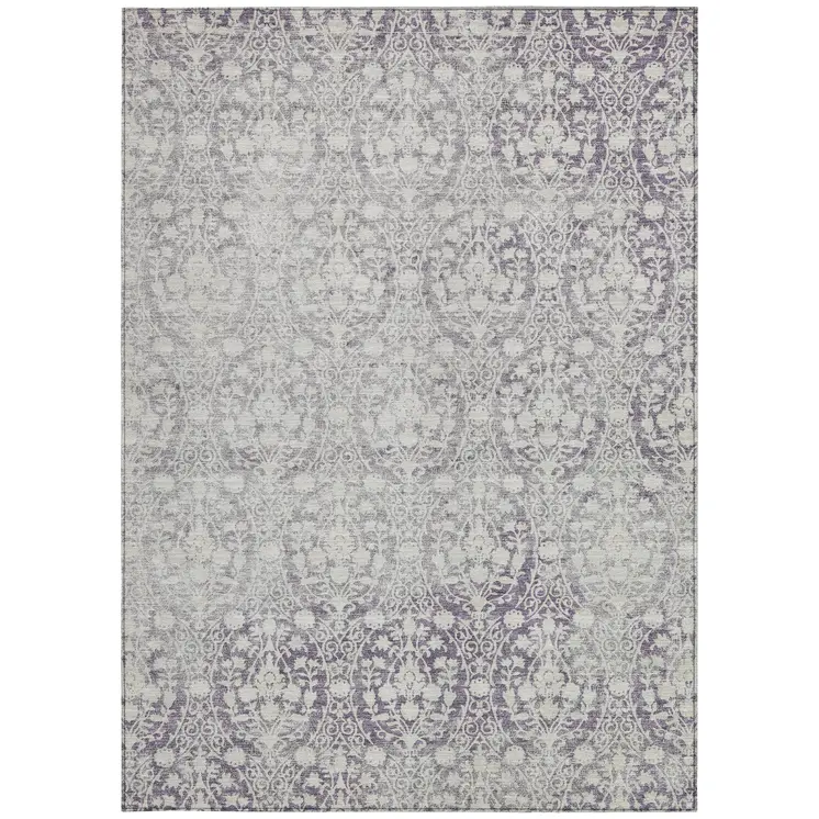 3' X 5' Plum Damask Washable Indoor Outdoor Area Rug