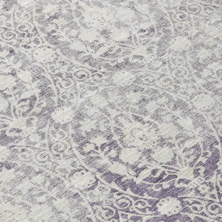 8' Plum Round Damask Washable Indoor Outdoor Area Rug