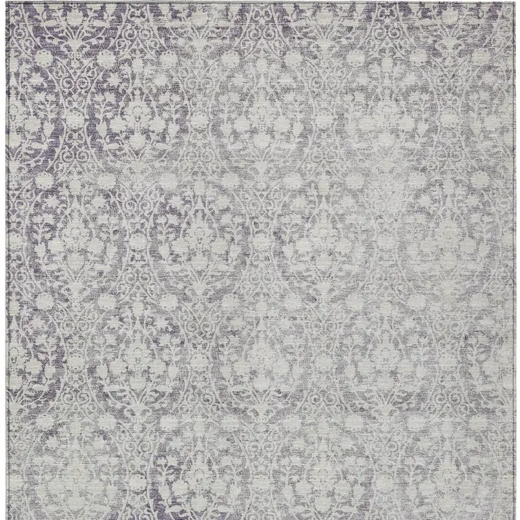 8' X 10' Plum Damask Washable Indoor Outdoor Area Rug