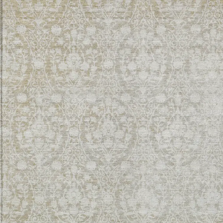 5' X 8' Tan Damask Washable Indoor Outdoor Area Rug