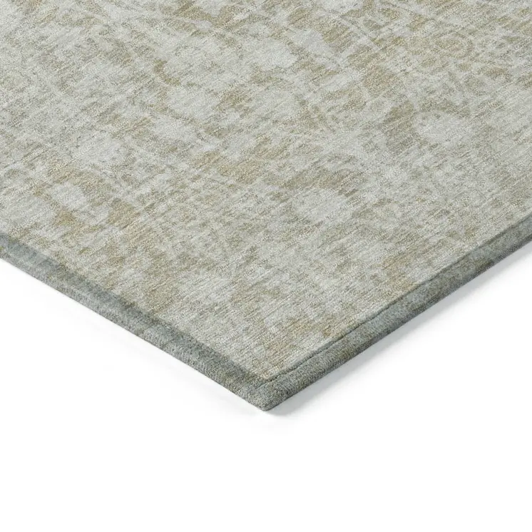 9' X 12' Tan Damask Washable Indoor Outdoor Area Rug