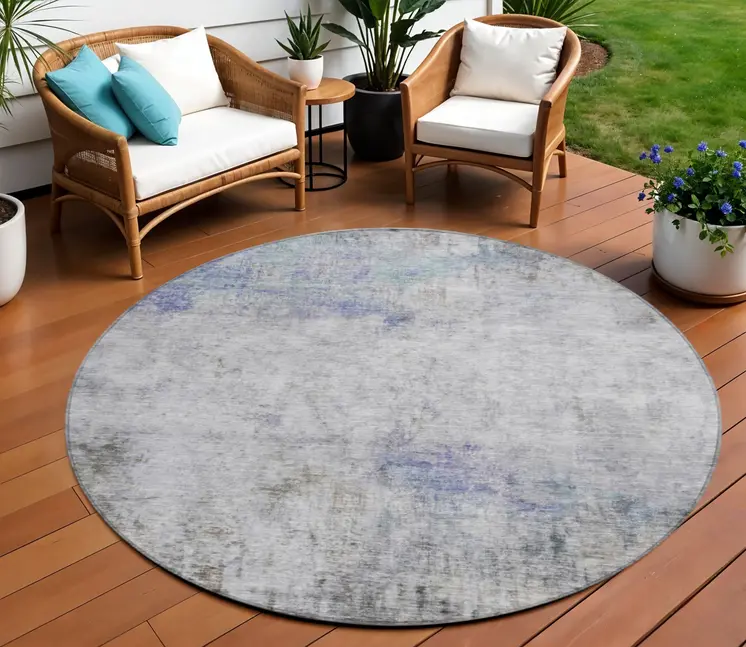 8' Brown Round Abstract Washable Indoor Outdoor Area Rug