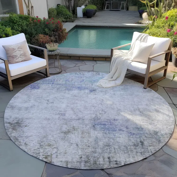 8' Brown Round Abstract Washable Indoor Outdoor Area Rug