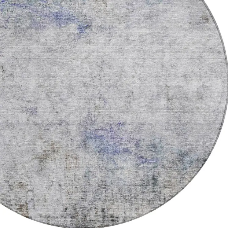 8' Brown Round Abstract Washable Indoor Outdoor Area Rug
