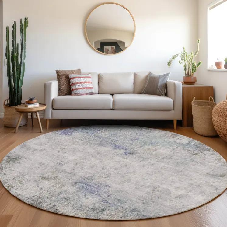 8' Brown Round Abstract Washable Indoor Outdoor Area Rug