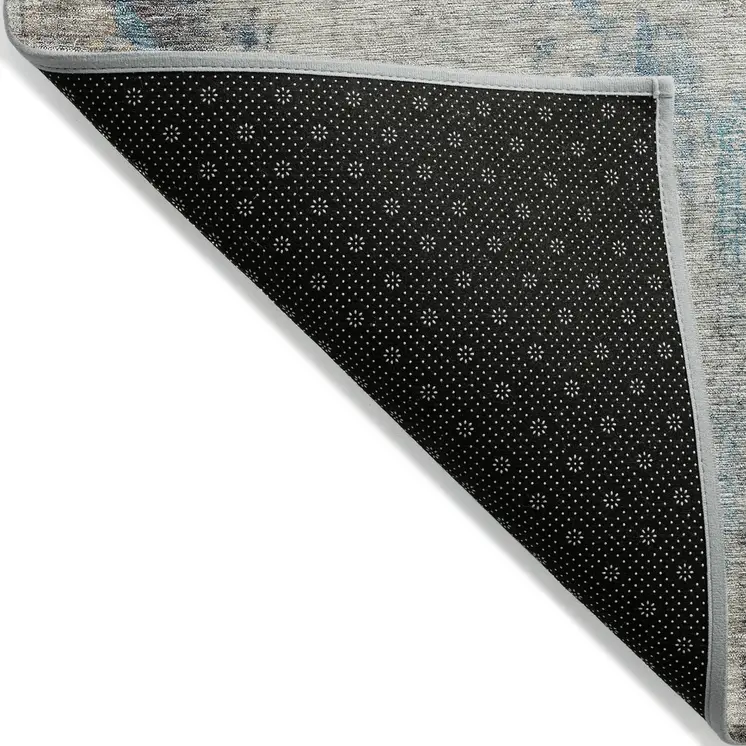 5' X 8' Teal Blue Abstract Washable Indoor Outdoor Area Rug