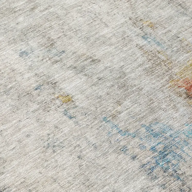 8' Teal Blue Round Abstract Washable Indoor Outdoor Area Rug