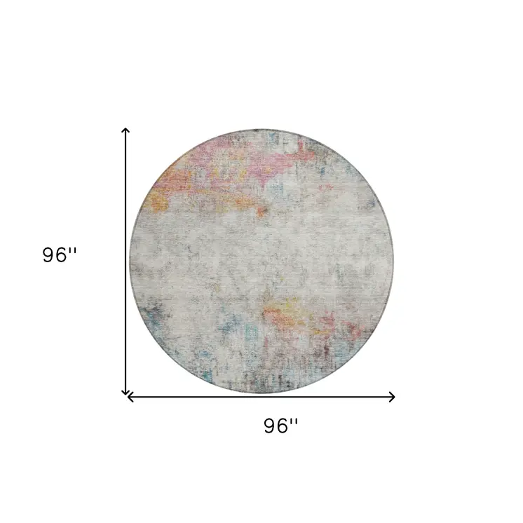 8' Teal Blue Round Abstract Washable Indoor Outdoor Area Rug