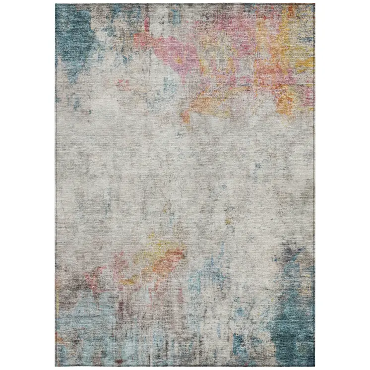 9' X 12' Teal Blue Abstract Washable Indoor Outdoor Area Rug