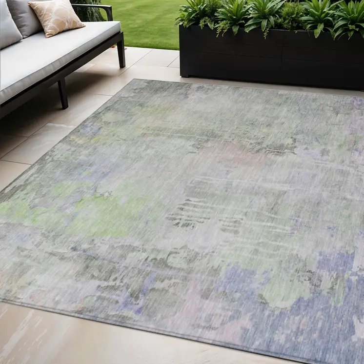 5' X 8' Artichoke Green Abstract Washable Indoor Outdoor Area Rug