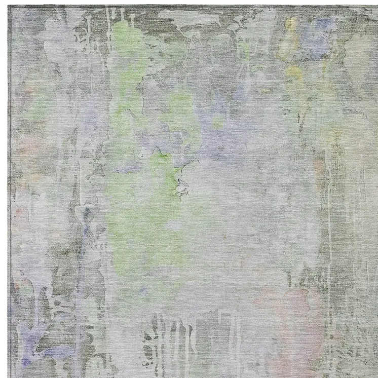 5' X 8' Artichoke Green Abstract Washable Indoor Outdoor Area Rug