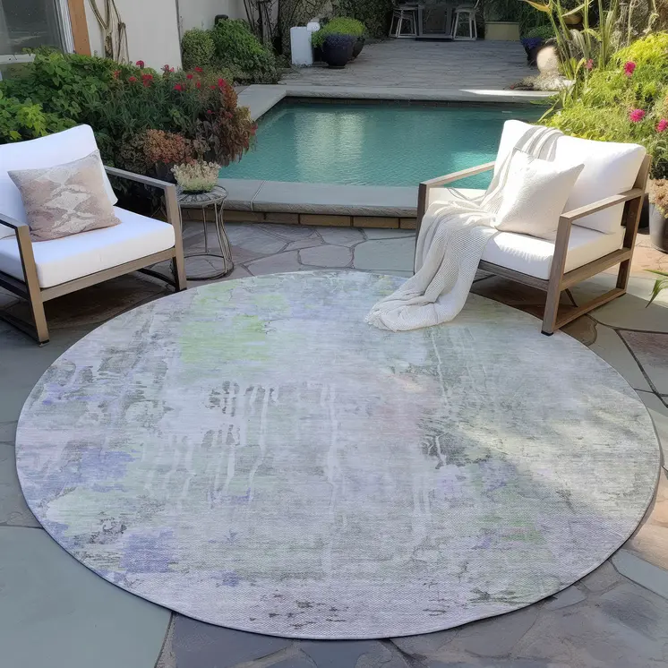 8' Artichoke Green Round Abstract Washable Indoor Outdoor Area Rug