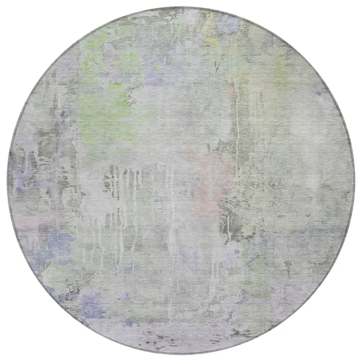 8' Artichoke Green Round Abstract Washable Indoor Outdoor Area Rug
