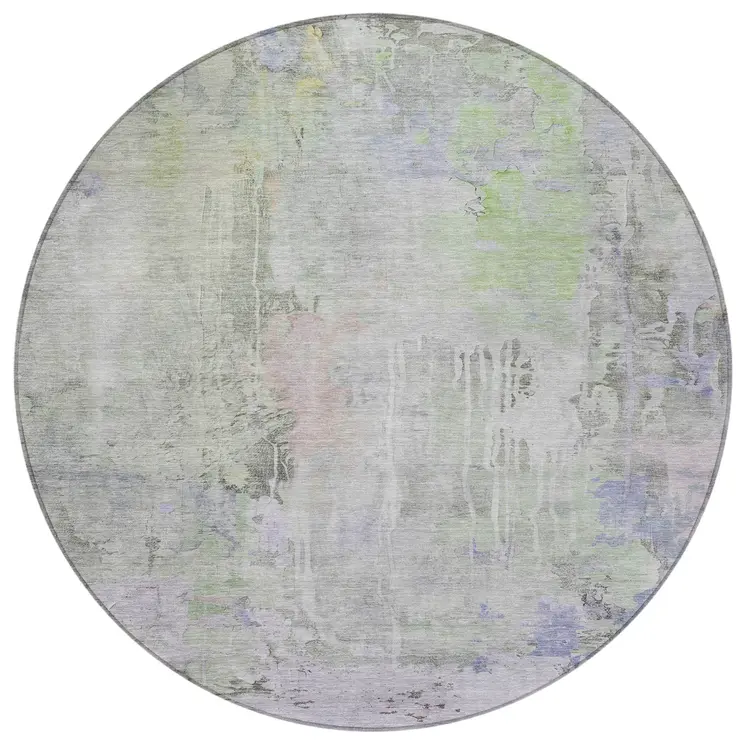 8' Artichoke Green Round Abstract Washable Indoor Outdoor Area Rug