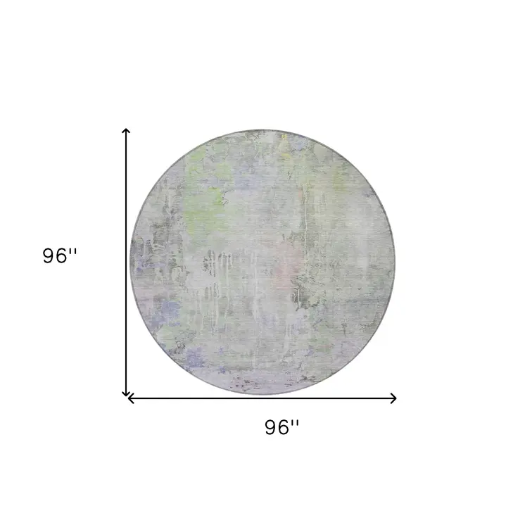 8' Artichoke Green Round Abstract Washable Indoor Outdoor Area Rug
