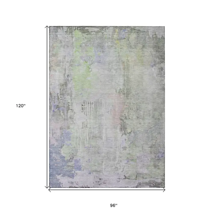 8' X 10' Artichoke Green Abstract Washable Indoor Outdoor Area Rug