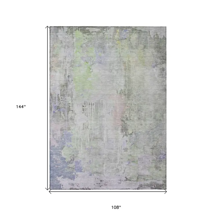 9' X 12' Artichoke Green Abstract Washable Indoor Outdoor Area Rug