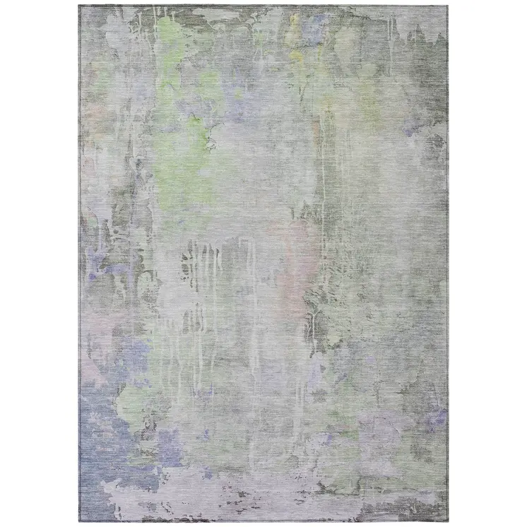 9' X 12' Artichoke Green Abstract Washable Indoor Outdoor Area Rug