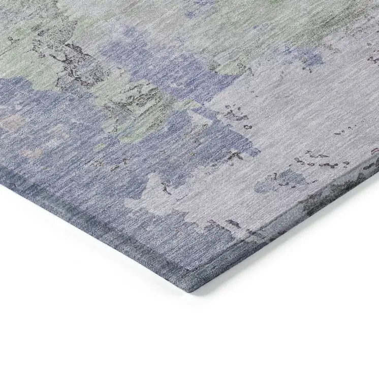 9' X 12' Artichoke Green Abstract Washable Indoor Outdoor Area Rug