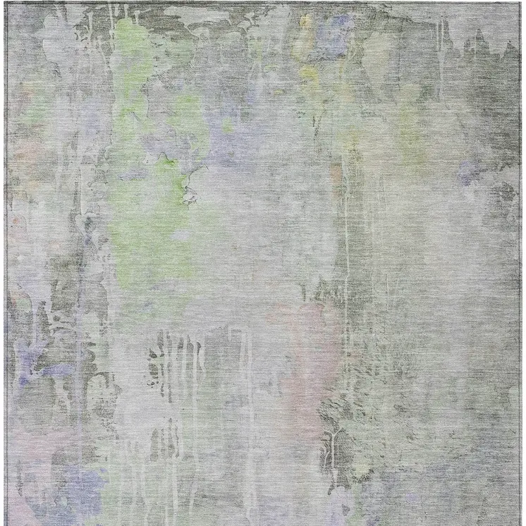 10' X 14' Artichoke Green Abstract Washable Indoor Outdoor Area Rug