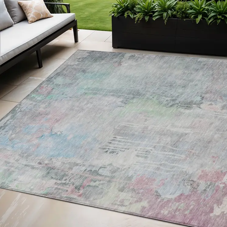 5' X 8' Blue Abstract Washable Indoor Outdoor Area Rug