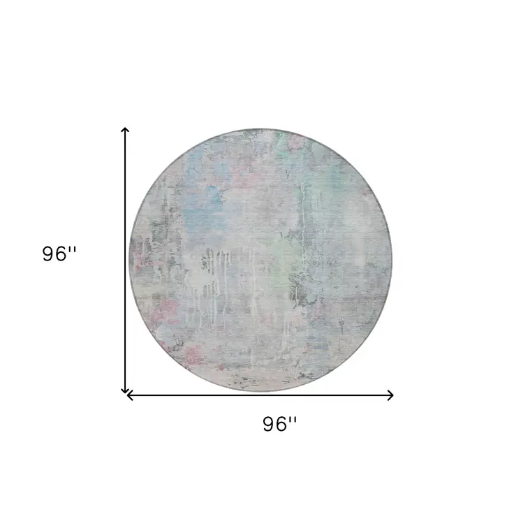 8' Blue Round Abstract Washable Indoor Outdoor Area Rug