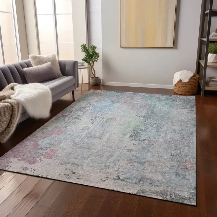 8' X 10' Blue Abstract Washable Indoor Outdoor Area Rug