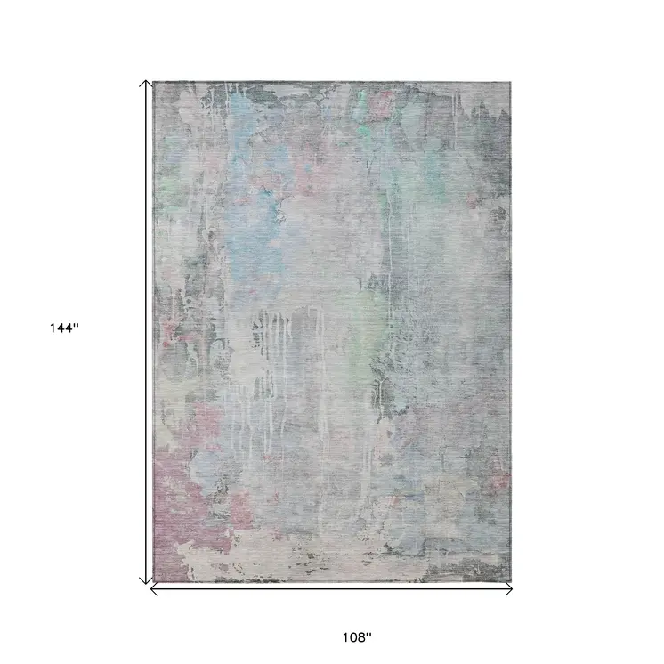 9' X 12' Blue Abstract Washable Indoor Outdoor Area Rug