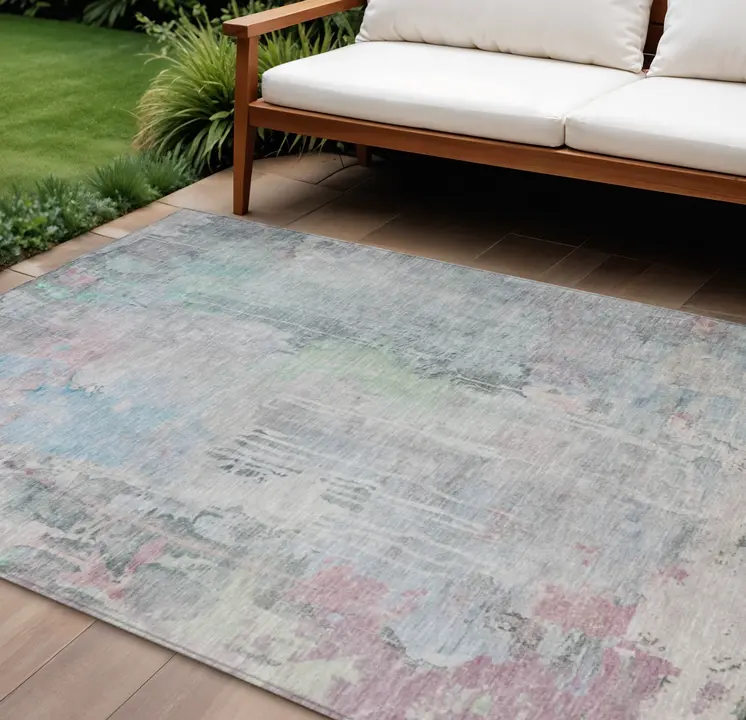 9' X 12' Blue Abstract Washable Indoor Outdoor Area Rug