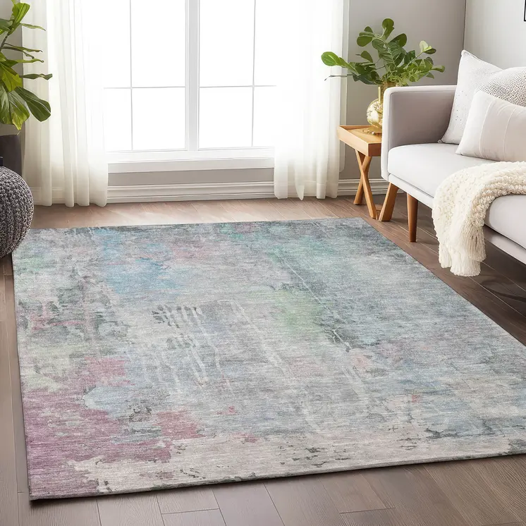 9' X 12' Blue Abstract Washable Indoor Outdoor Area Rug