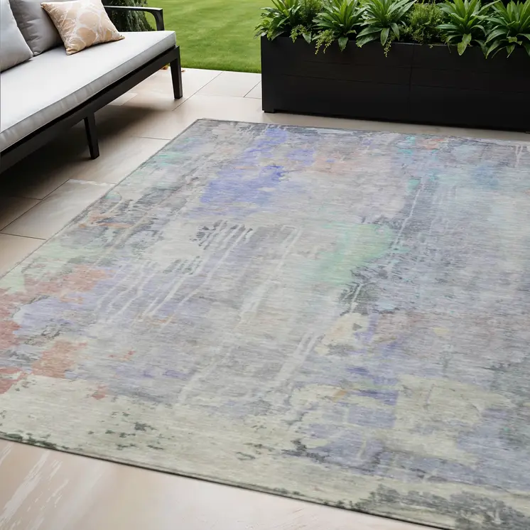 5' X 8' Purple Abstract Washable Indoor Outdoor Area Rug