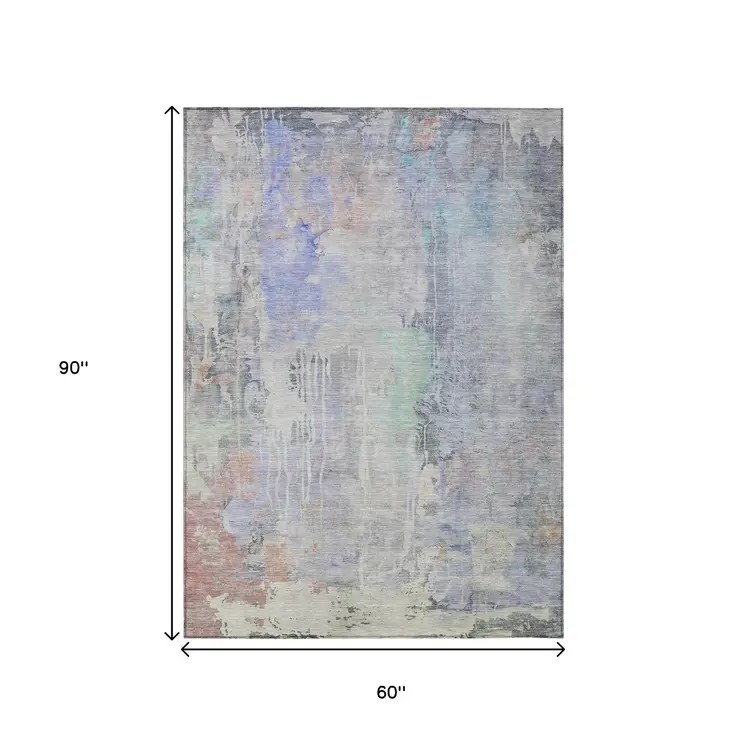 5' X 8' Purple Abstract Washable Indoor Outdoor Area Rug