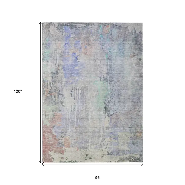 8' X 10' Purple Abstract Washable Indoor Outdoor Area Rug