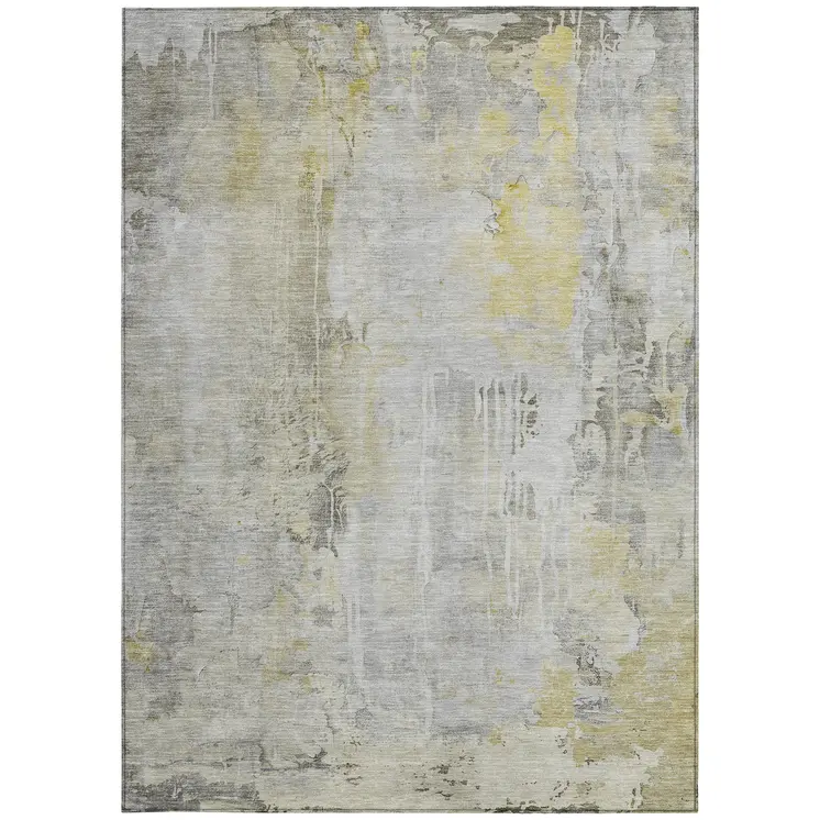 3' X 5' Silver Abstract Washable Indoor Outdoor Area Rug