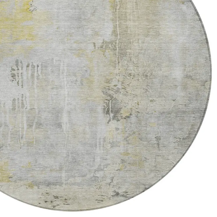 8' Silver Round Abstract Washable Indoor Outdoor Area Rug