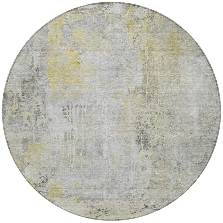 8' Silver Round Abstract Washable Indoor Outdoor Area Rug