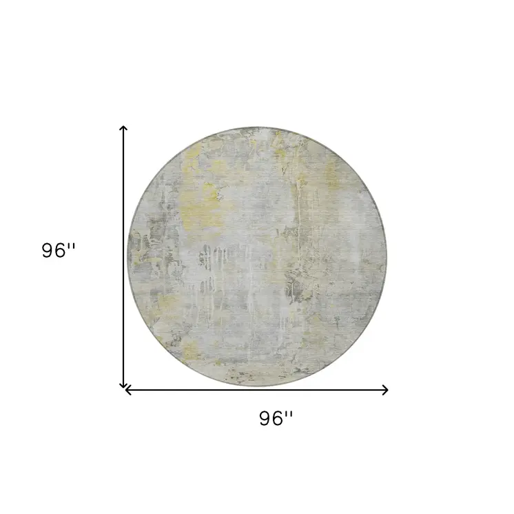 8' Silver Round Abstract Washable Indoor Outdoor Area Rug