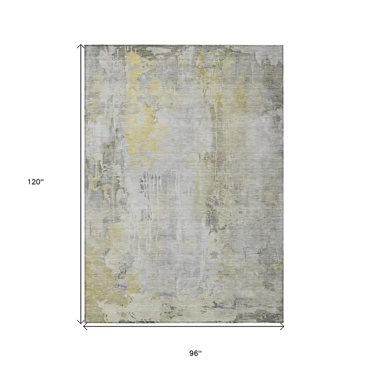 8' X 10' Silver Abstract Washable Indoor Outdoor Area Rug