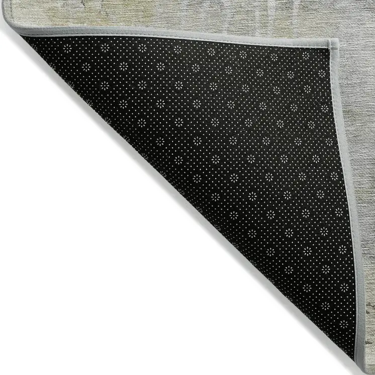 9' X 12' Silver Abstract Washable Indoor Outdoor Area Rug