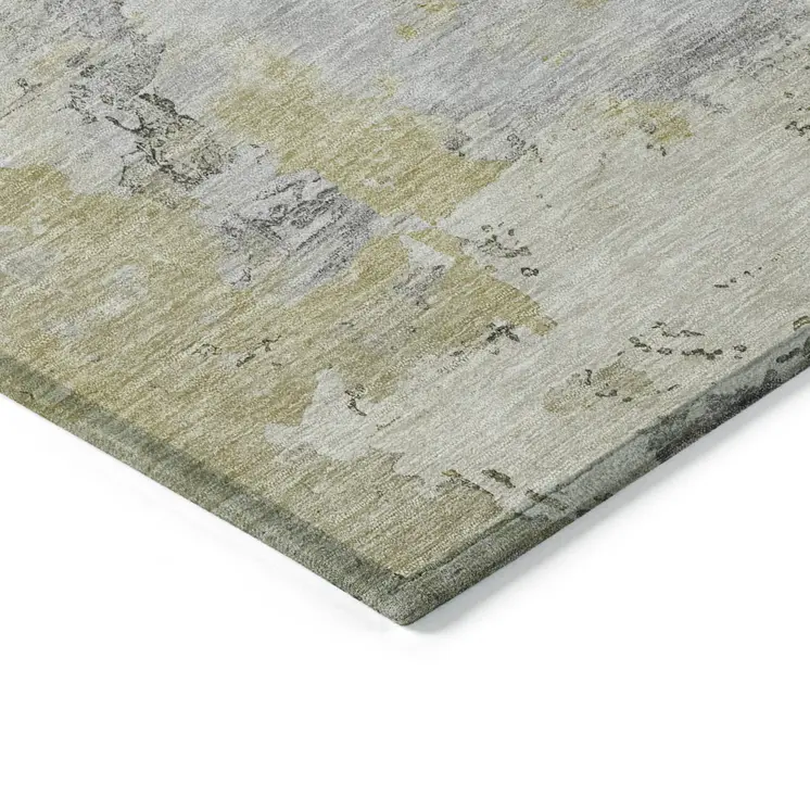 9' X 12' Silver Abstract Washable Indoor Outdoor Area Rug